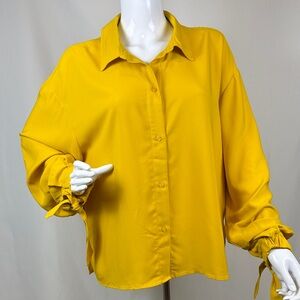 Rachel Zoe Mustard Yellow Button-Down Shirt with Tie Cuffs